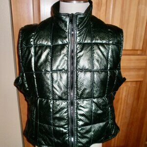 Passports Reversible Vest Green Metallic Faux Snake / Black Fleece Sz XL